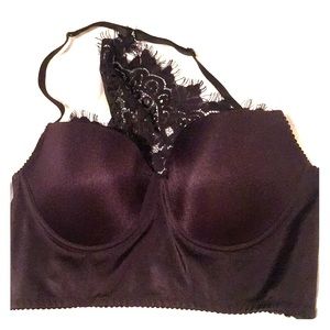 Black Bebe lace crop top with underwire cups